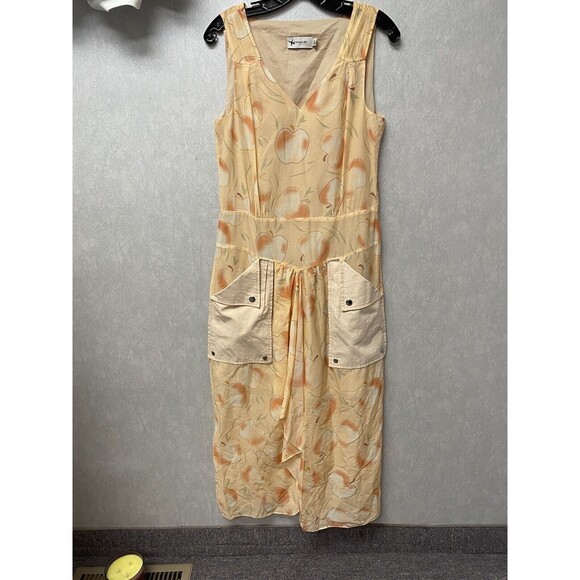 NWOT Coach Apple Print Long Dress With Snap Pockets Peach Size 2 - Picture 1 of 8